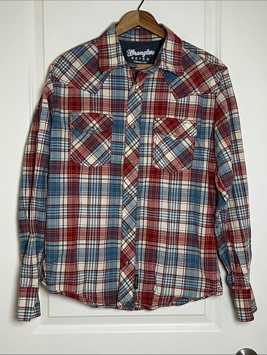 Wrangler Other - Wrangler Retro Red, Blue & Cream Plaid Western Shirt Snap Buttons Medium